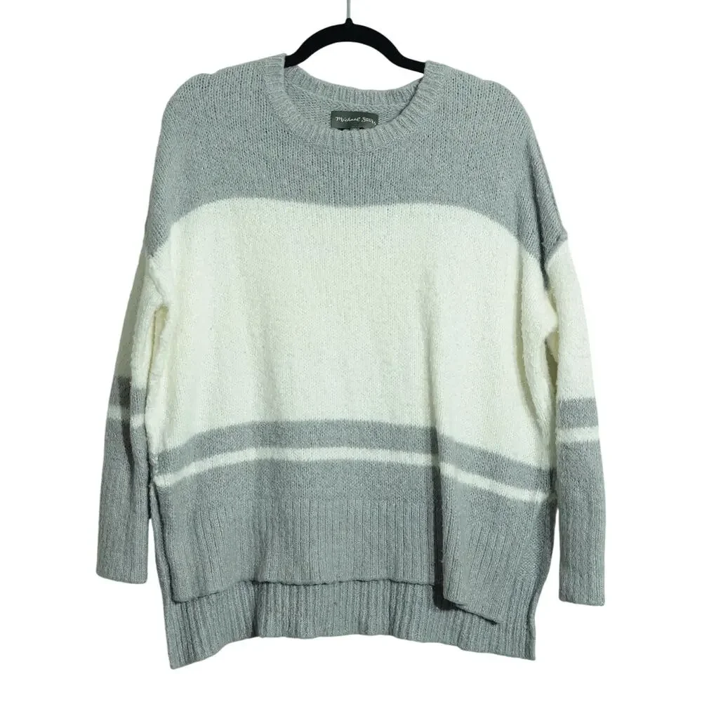 Michael Stars Womens Knit Pullover Sweater Side Slit Striped Gray White Size XS - Picture 1 of 7